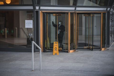 cleaning office building entry
